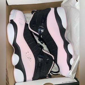 size 7Y, Jordan 6 Rings, black/pink foam